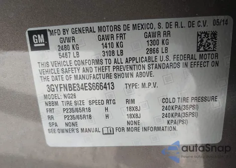 2014 Cadillac Srx Luxury Collection z USA, uszkodzony, nr VIN 3GYFNBE34ES666413